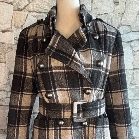 Forever 21 Black and Gray Plaid Pea Coat - Picture 2 of 5